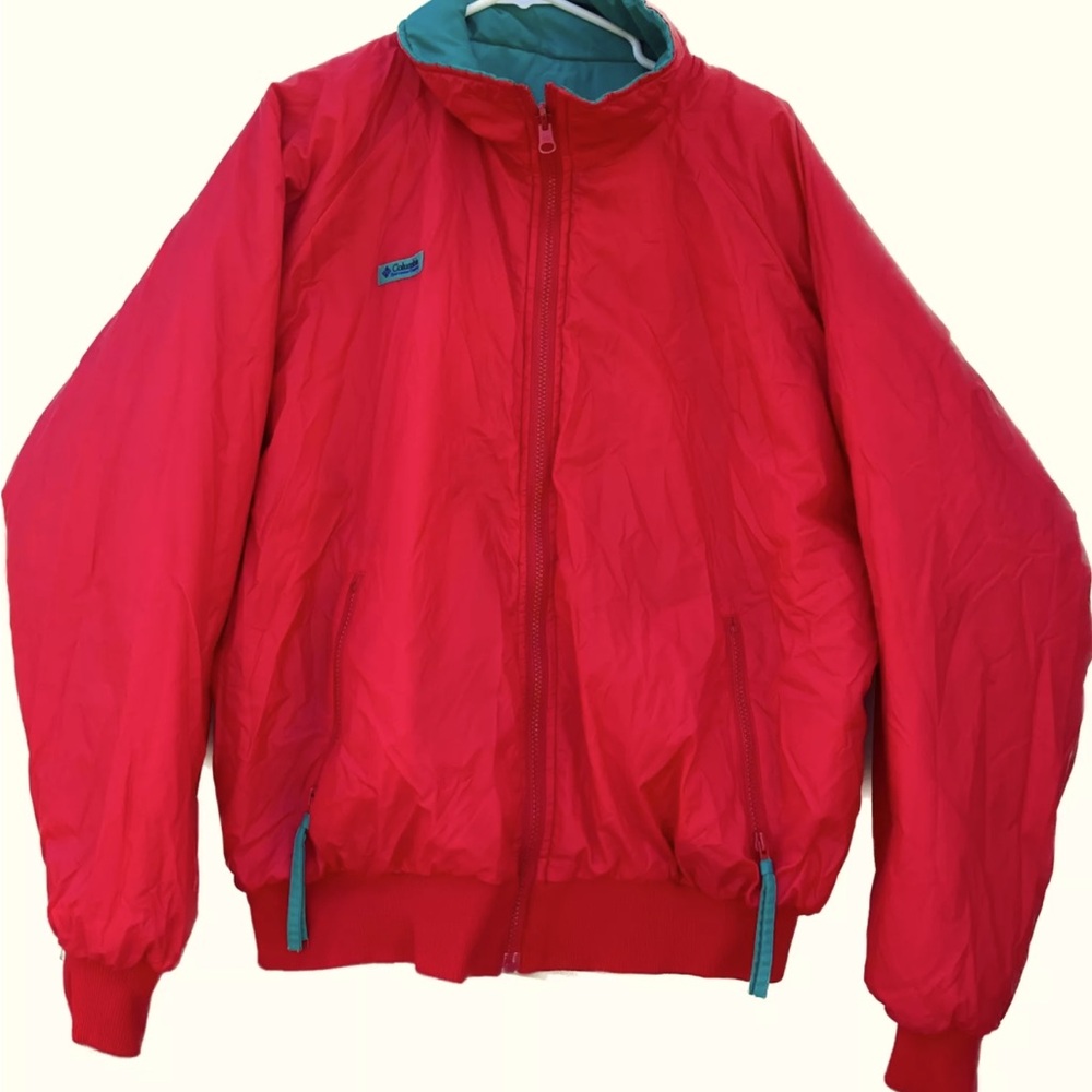 COLUMBIA VINTAGE MEN REVERSIBLE JACKET RADIAL SLEEVES RED AND GREEN IN SIZE M